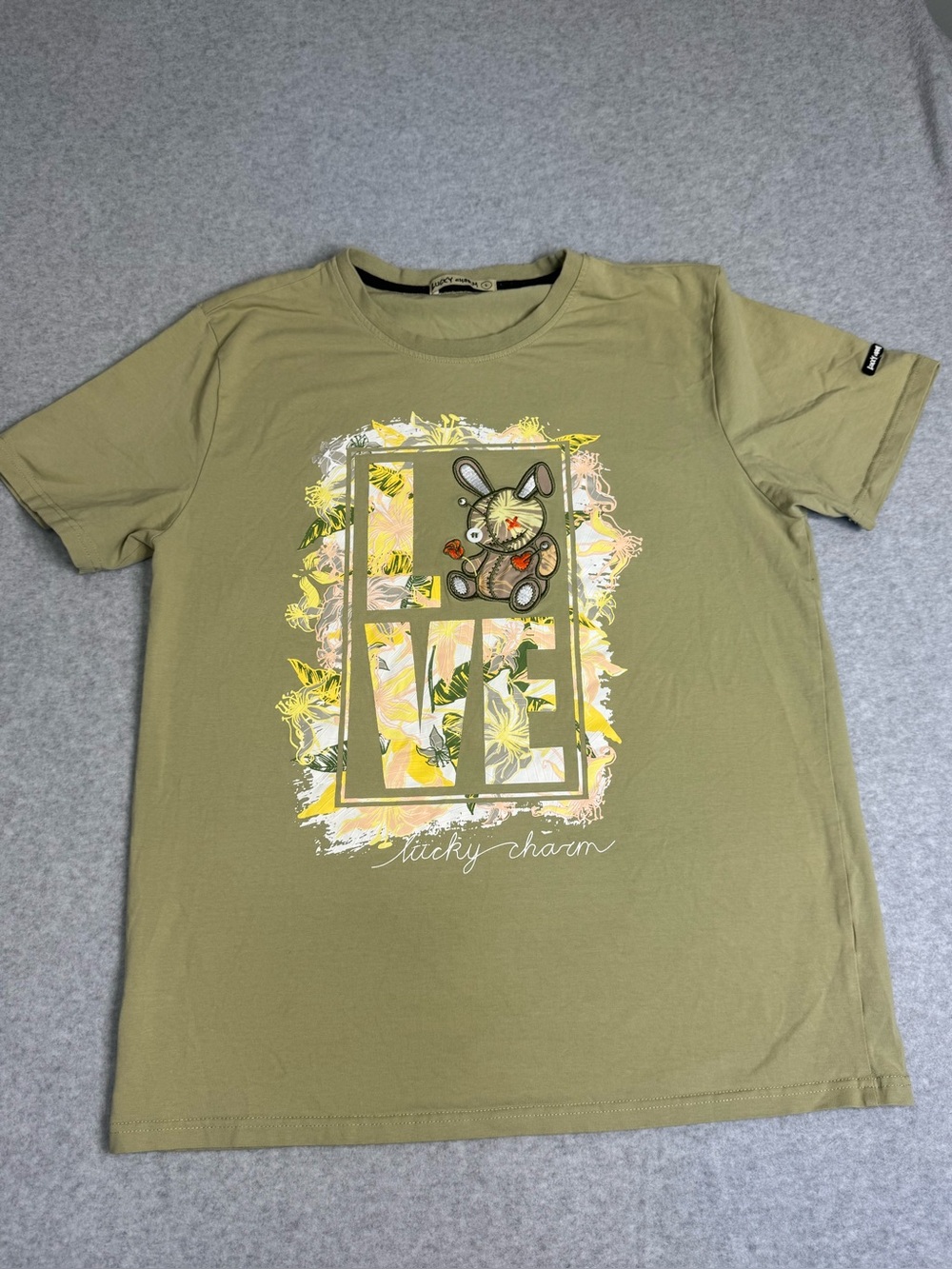BKYS Men Olive Green Lucky Charm Bunny Graphic Streetwear T shirt Large